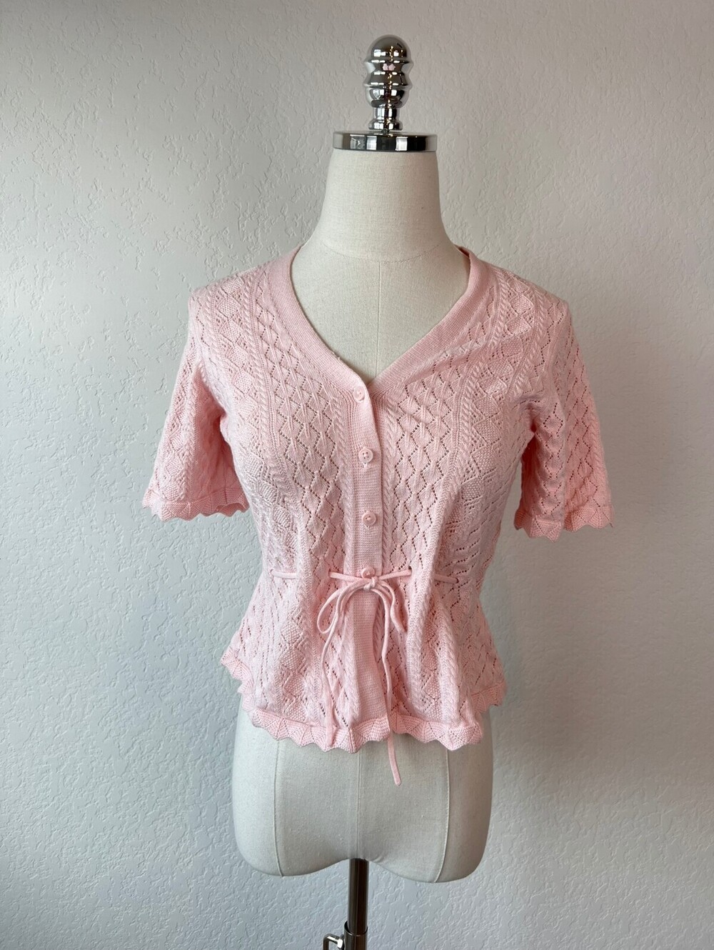 Pigalle Pink Knit Short Sleeve Button Up Cardigan Sweater size XS Coquette